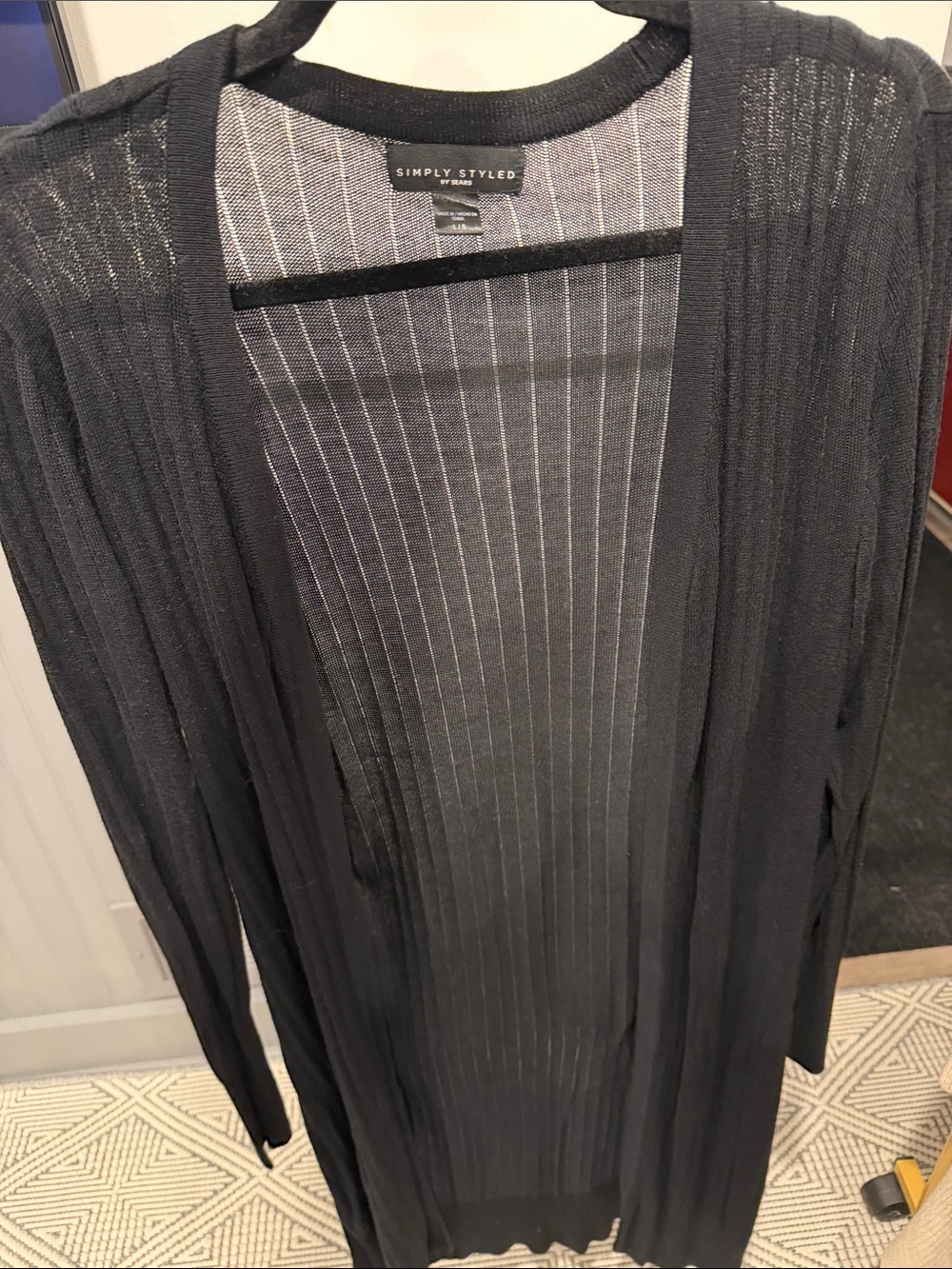 Simply Styled Black Lightweight Long Open-Front Ribbed Cardigan
